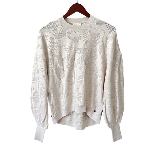 Ted Baker Azlylea Magnolia Jacquard Sweater Women’s Sz 3 US 6 (M) Blouson Sleeve - Picture 3 of 11